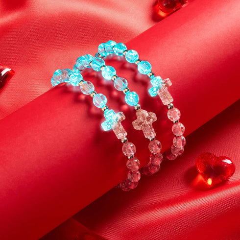 Rosenwasser | Silber | Glühwürmchen-Glaskreuz-Armband